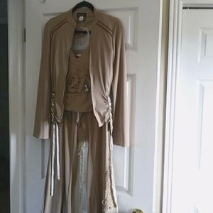 Baby Phat meets Forever 21 tan/beige 3 piece pant suit Size Small.